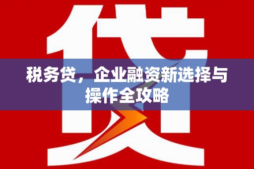 芦溪税务贷，企业融资新选择与操作全攻略